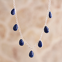 Lapis lazuli pendant necklace, 'Poem' - Sterling Silver and Lapis Lazuli Necklace