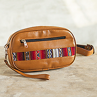 Leather and wool belt bag, 'Double Duty' - Saddle Brown Belt Bag and Wristlet from Peru