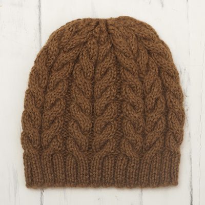 Alpaca blend knit hat, Sepia Cables