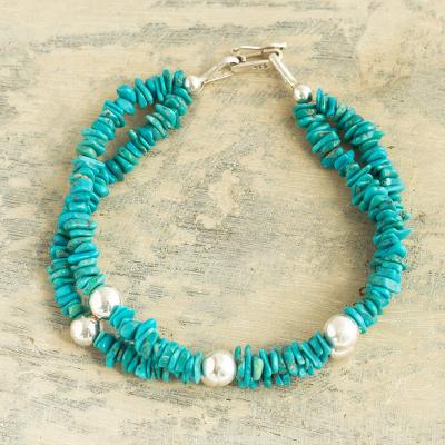Reconstituted turquoise beaded bracelet, Undulating Sea