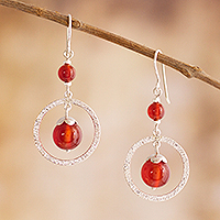 Carnelian dangle earrings, 'Radiant Glow' - Dangle Earrings with Carnelian from Peru