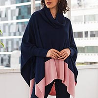 Baby alpaca blend poncho sweater, Effortless Chic in Navy