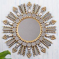 Wood and glass wall mirror, 'Colonial Splendor' - Hand Crafted Wood Wall Mirror from Peru