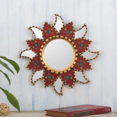 Reverse-painted glass wall accent mirror, Chili Star