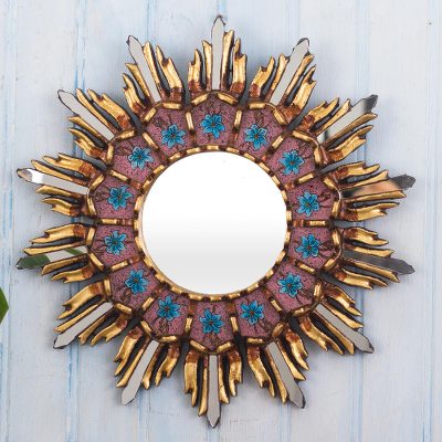 Reverse-painted glass wall accent mirror, Cajamarca Bouquet