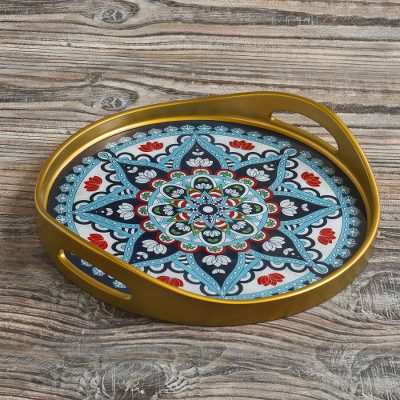 Reverse-painted glass tray, Peaceful Mandala