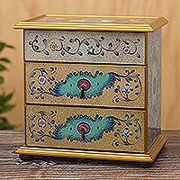 Reverse-painted glass jewelry chest, 'Subtle Splendor' - Hand Crafted Reverse-Painted Glass Jewelry Chest