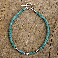 Reconstituted turquoise beaded bracelet, 'Cool Waves' - Artisan Crafted Beaded Bracelet