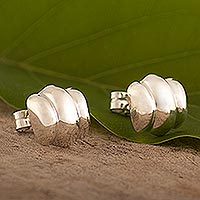 Sterling silver stud earrings, 'Puffy Little Clouds' - Peruvian Sterling Silver Cloud Stud Earrings