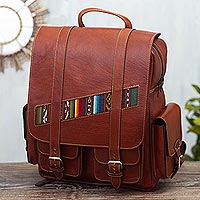 Leather backpack, 'Inca Explorer' - Handcrafted Brown Leather Backpack with Wool Accent