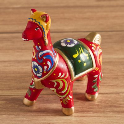 Ceramic figurine, 'Chullo Llama in Red' - Artisan Crafted Ceramic Llama Sculpture