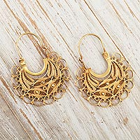 Gold-plated filigree hoop earrings, 'Golden Lace' - 24k Gold-Plated Filigree Hoop Earrings