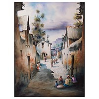 'Poroy, Cusco' - Signed Original Watercolor Painting of Poroy in Cusco