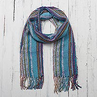 Baby alpaca blend scarf, 'Andean Sky' - Handwoven Baby Alpaca Blend Colorful Striped Scarf from Peru