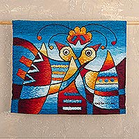 Alpaca tapestry, 'Dance of the Birds' - Hand Woven Bird Motif Tapestry