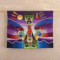 Alpaca tapestry, 'Family Colors' - Multicolored Hand Woven Alpaca Tapestry
