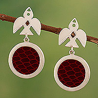 Sterling silver and leather dangle earrings, 'Silver Swallows' - Sterling Silver and Leather Dangle Earrings from Peru
