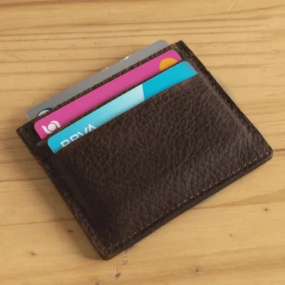 Leather card holder, 'Signature in Mahogany' - Four Slot Mahogany Brown Leather Card Holder from Peru