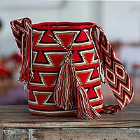 Hand-crocheted bucket bag, 'Bonfire Warmth' - Artisan Crafted Crocheted Shoulder Bag