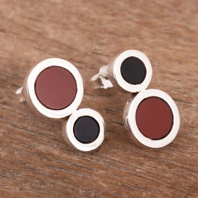 Jasper and obsidian drop earrings, 'Dynamic Duo' - Modern Jasper and Obsidian Earrings