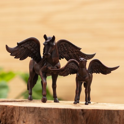 Cedar wood sculptures, Pegasus Family (pair)
