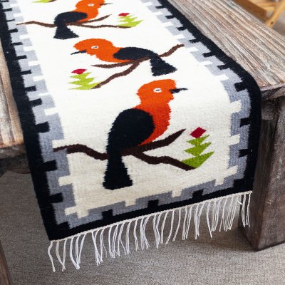 Wool-blend table runner, 'Cock-of-the-Rock' - Hand Loomed Table Runner