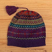 100% alpaca knit hat, 'Jewel of the Andes' - Jewel-Toned 100% Alpaca Knit Hat