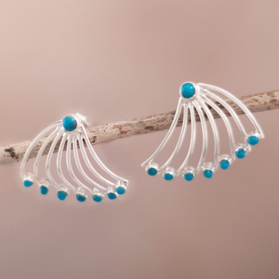 Chrysocolla drop earrings, 'Peacock Tail' - 950 Silver Earrings with Chrysocolla