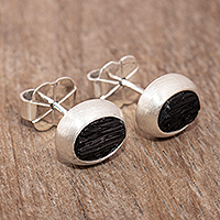 Tourmaline stud earrings, 'Elegant Black' - Sterling Stud Earrings with Tourmaline