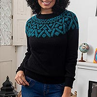 Alpaca crew-neck sweater, 'Modern Geometry' - Knit 100% Alpaca Sweater