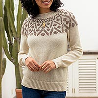 Alpaca crew-neck sweater, 'Modern Geometry' - Pullover Sweater in 100% Alpaca