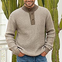 Men's alpaca blend pullover sweater, 'Reclaimed Chic' - Men's Pullover Sweater in Polyester and Baby Alpaca