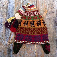 100% baby alpaca knit hat, 'Llama Trails' - 100% Baby Alpaca Knit Chullo Hat