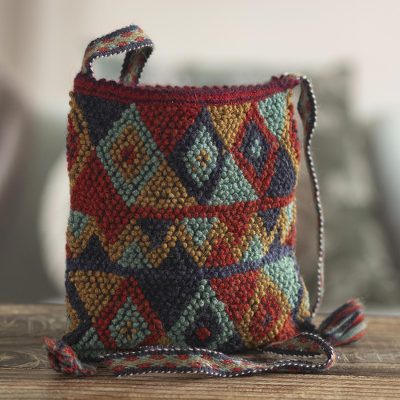 Alpaca blend shoulder bag, 'Cheerful Dove' - Organic Handwoven Knotted Alpaca Blend Morral Shoulder Bag