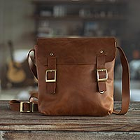 Leather messenger bag, 'Special Delivery' - Brown Leather Messenger Bag