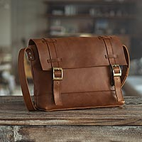 Leather messenger bag, 'Grand Tour' - Artisan Crafted Leather Messenger Bag