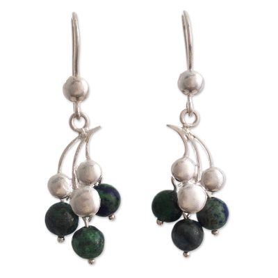 Azure-malachite dangle earrings, 'Azure Cascade' - Handmade Azure-Malachite Earrings