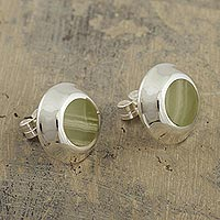 Calcite button earrings, 'Distant Lands' - Green Calcite Button Earrings
