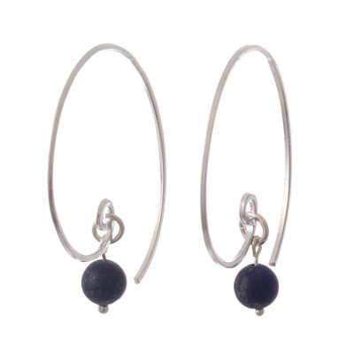 Lapis lazuli half-hoop earrings, 'Move Forward' - Half-Hoop Earrings with Lapis Lazuli