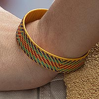 Natural fiber cuff bracelet, 'Joyful Sun Dance' - Zenu Natural Fiber Bracelet in Bright Colors from Colombia
