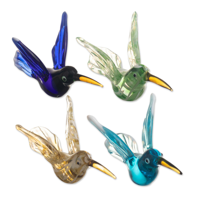 Glass blown hummingbird figurines