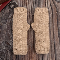 100% alpaca fingerless mitts, 'Alabaster Warmth' - Hand Crocheted 100% Alpaca Fingerless Mitts