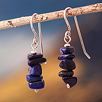 Lapis lazuli beaded dangle earrings, 'Naturally Blue' - Peruvian Sterling Earrings with Lapis Lazuli 