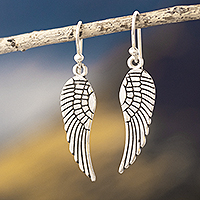 Sterling silver dangle earrings, 'Come Fly With Me' - Artisan Crafted Silver Wing Earrings