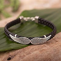 Sterling silver pendant bracelet, 'Come Fly With Me' - Wing Motif Bracelet in Sterling Silver