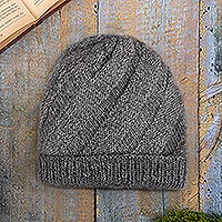 100% alpaca knit hat, 'Alpaca Natural' - 100% Natural Alpaca Undyed Knit Wool Hat Peru