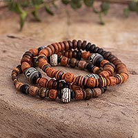 Ceramic beaded bracelets, 'Soul of the Andes' (set of 3) - Set of 3 Handmade Stretch Bracelets of Brown Ceramic Beads
