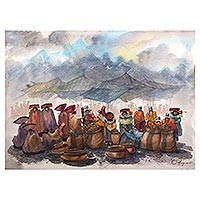 'The Market and Its Aromas' - Original Market Scene Watercolor Painting
