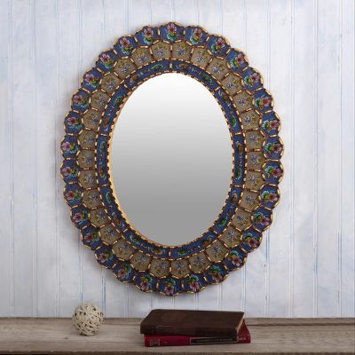 Reverse-painted glass wall mirror, Cajamarca Tradition