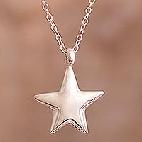 Sterling silver pendant necklace, 'Luminous Star' - Sterling Silver Rounded Star Pendant Necklace from Peru